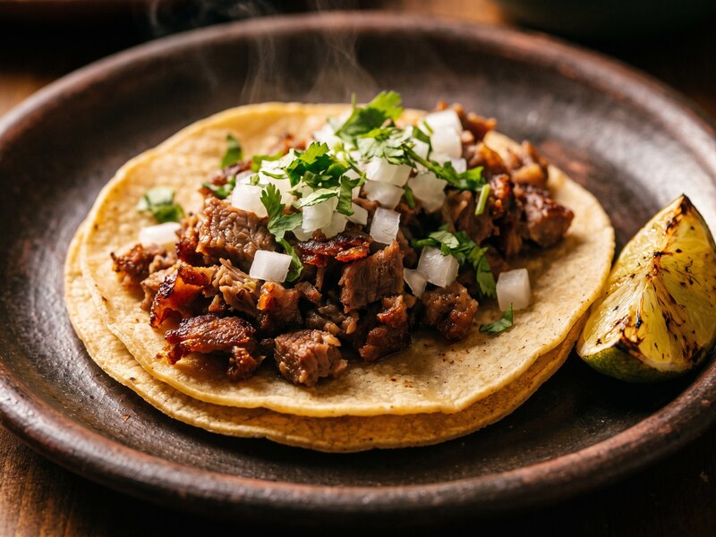 Taco de suadero con cilantro y cebolla