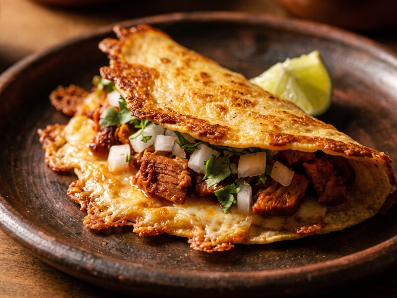 Taco con costra de queso dorada