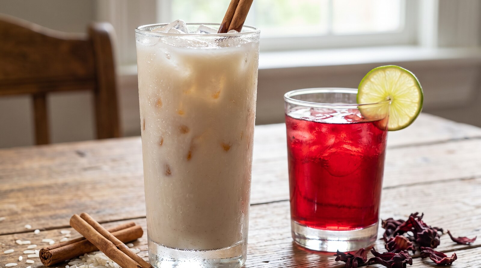 Tres vasos altos con espuma, junto a un cargador de marca